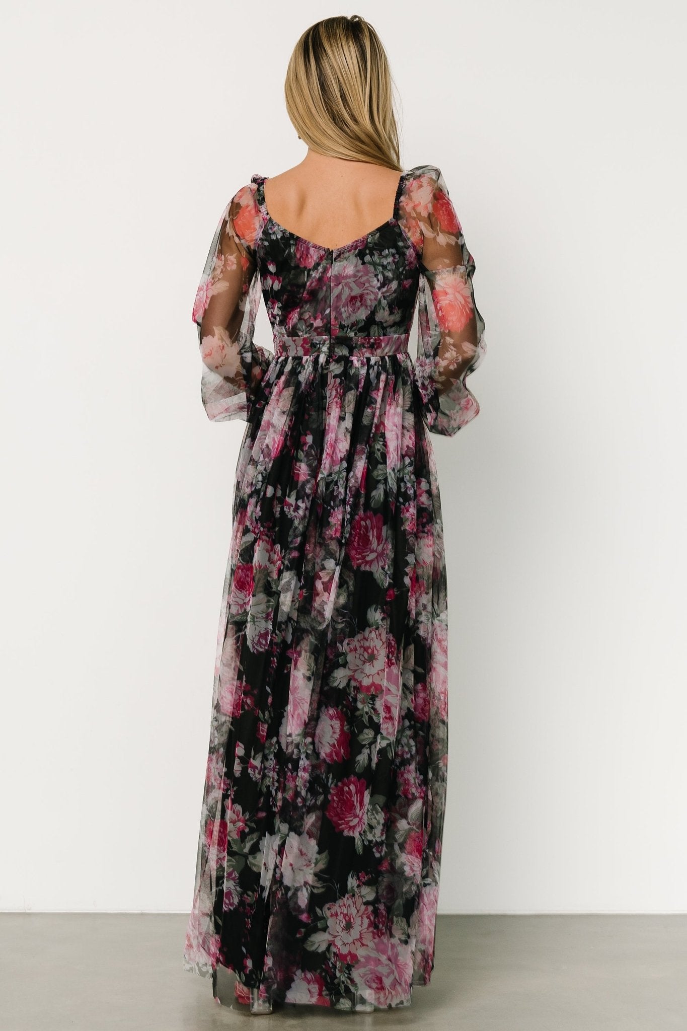 Desiree Tulle Maxi Dress | Black + Fuchsia Free Shipping Cost