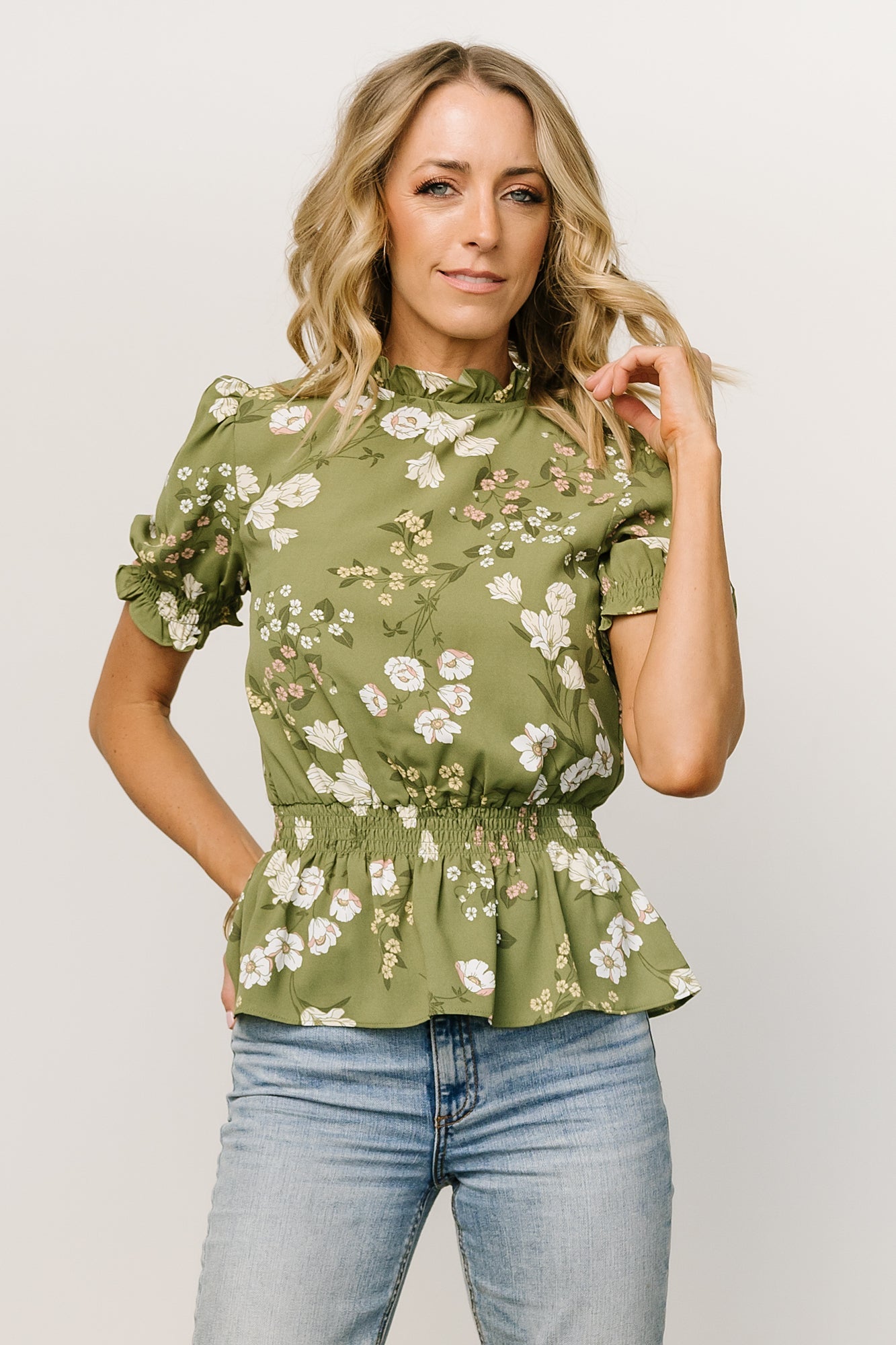 Beth Peplum Top | Olive Floral Sale Best Sale