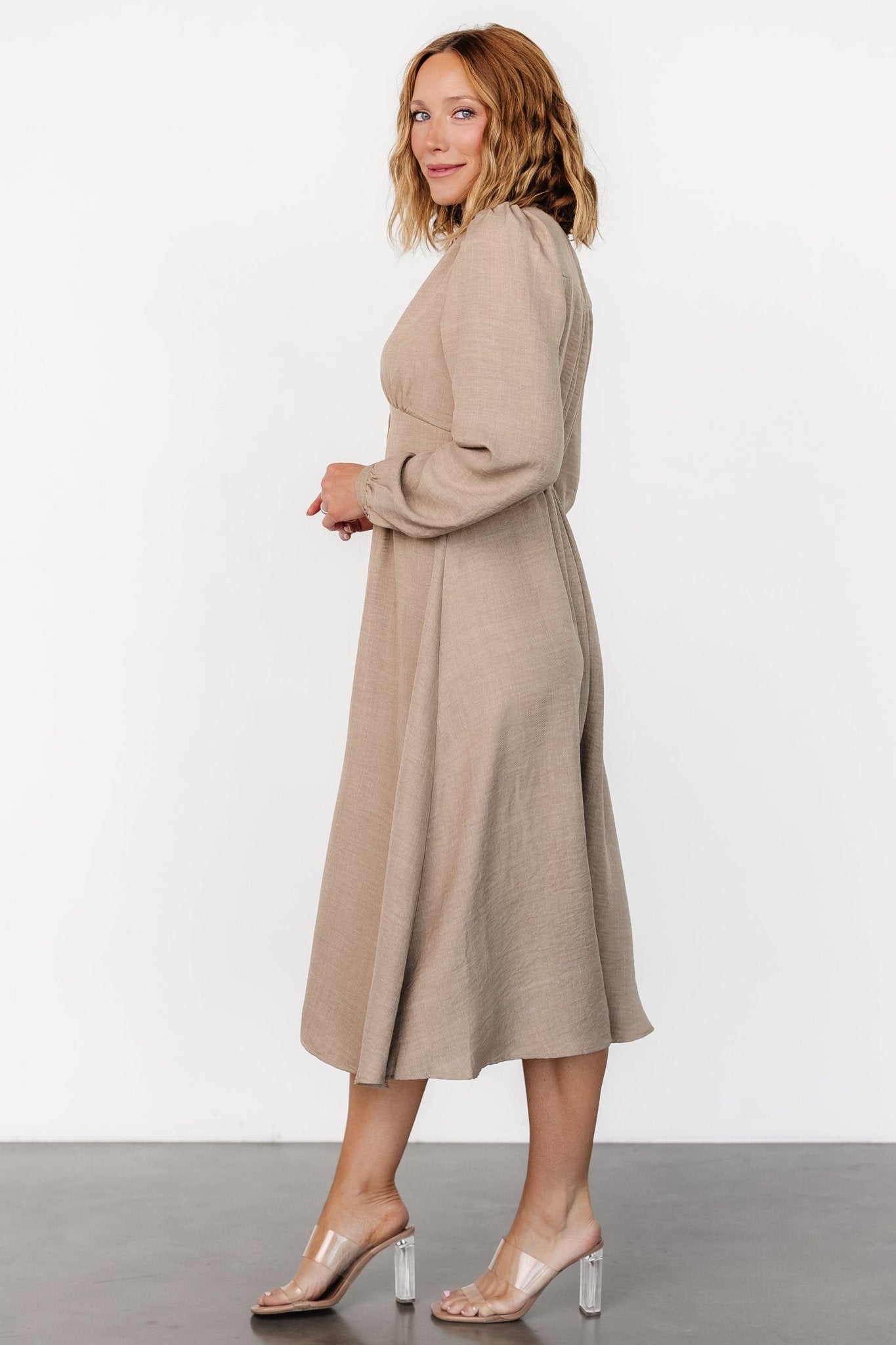 Faith Button Midi Dress | Taupe Footlocker Pictures Cheap Online