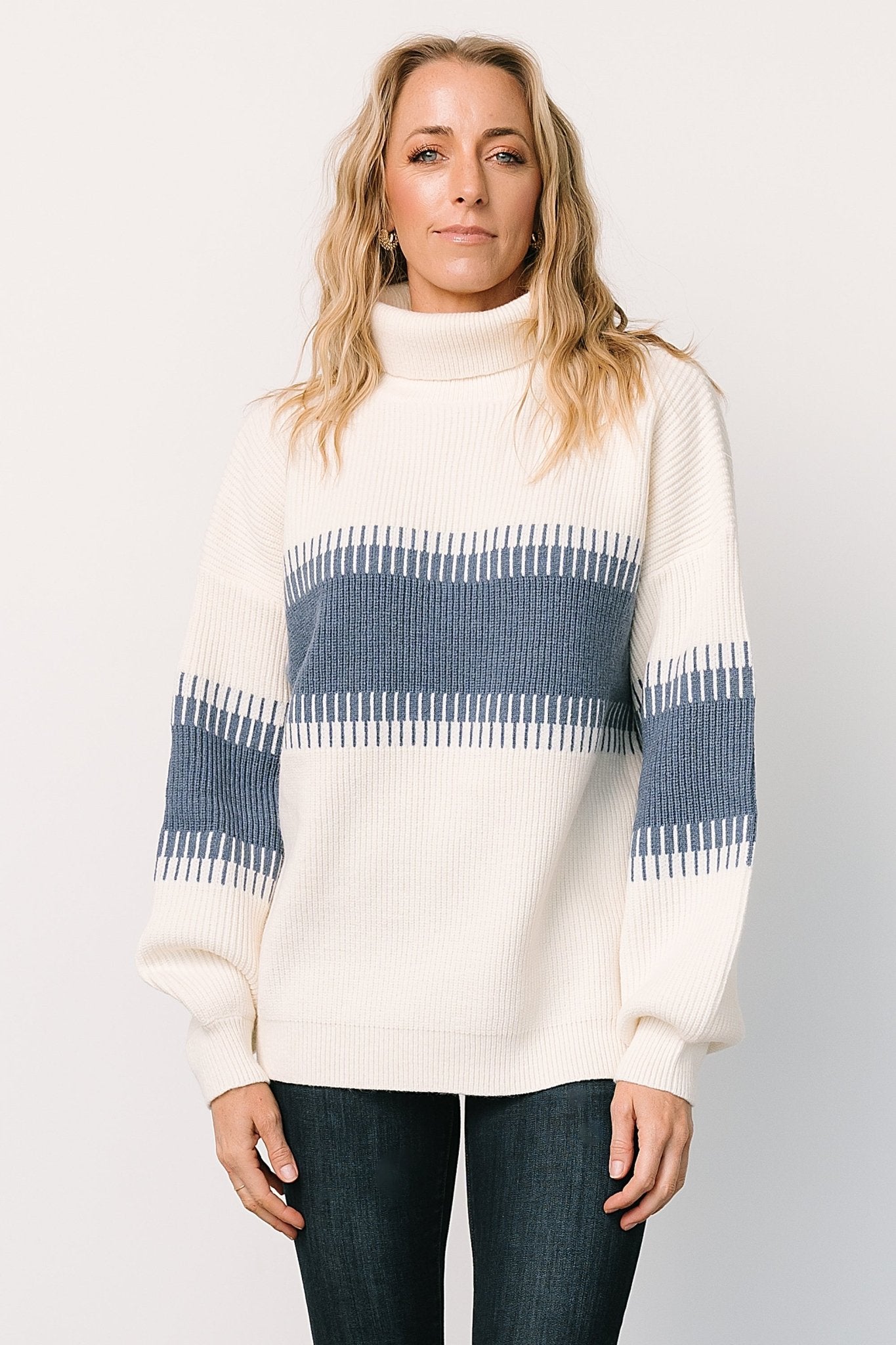 Antonov Turtle Neck Sweater | Blue + Cream Outlet Cheap Online