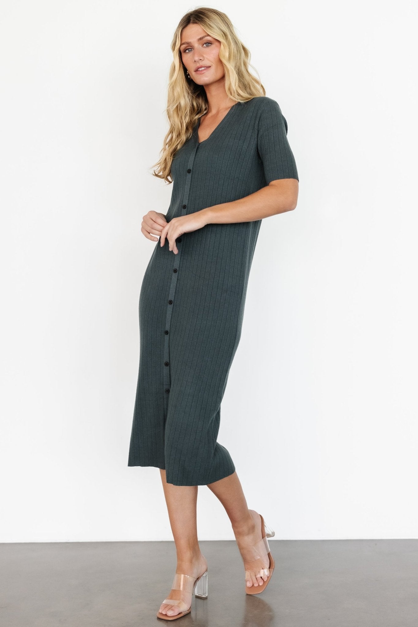 Alicia Ribbed Midi Dress | Dusty Jade Cheap Sale Popular