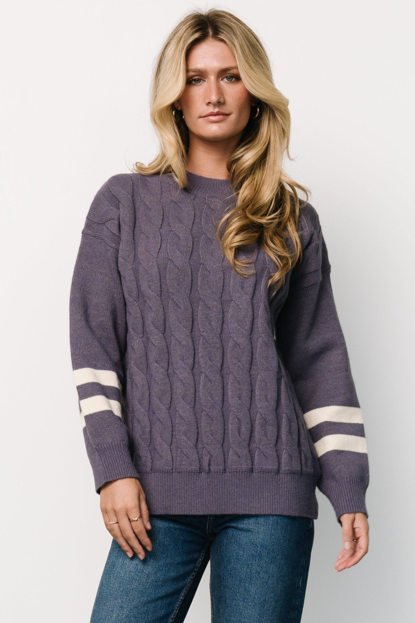 Lund Cable Knit Sweater | Vintage Purple View