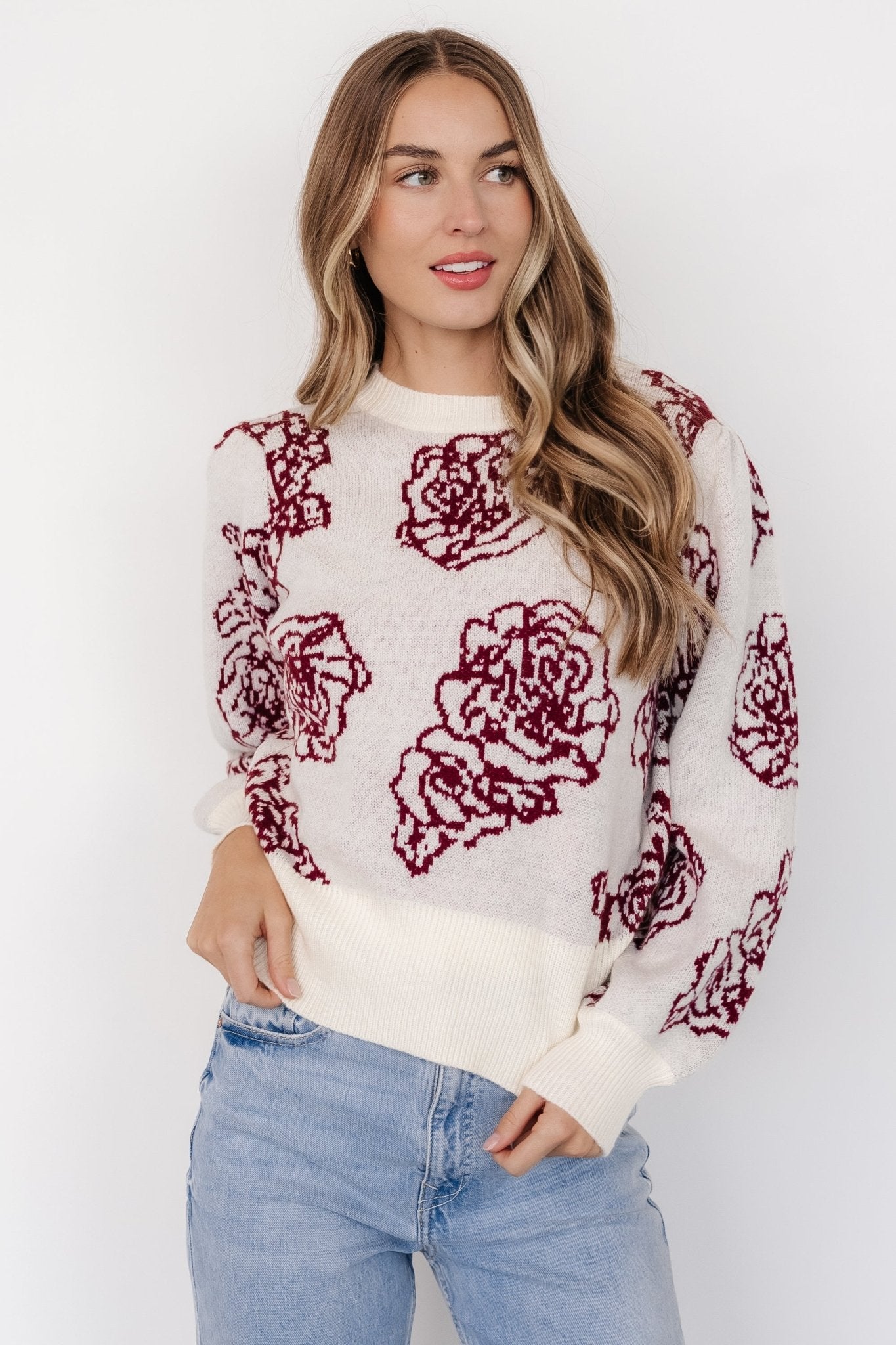 Blake Floral Sweater | Off White + Burgundy Cheap Pice Cost