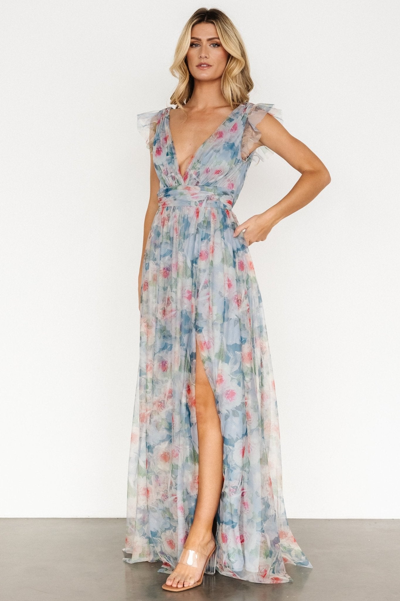 Carmine Maxi Dress | Dusty Blue Floral Free Shipping Fashion Style