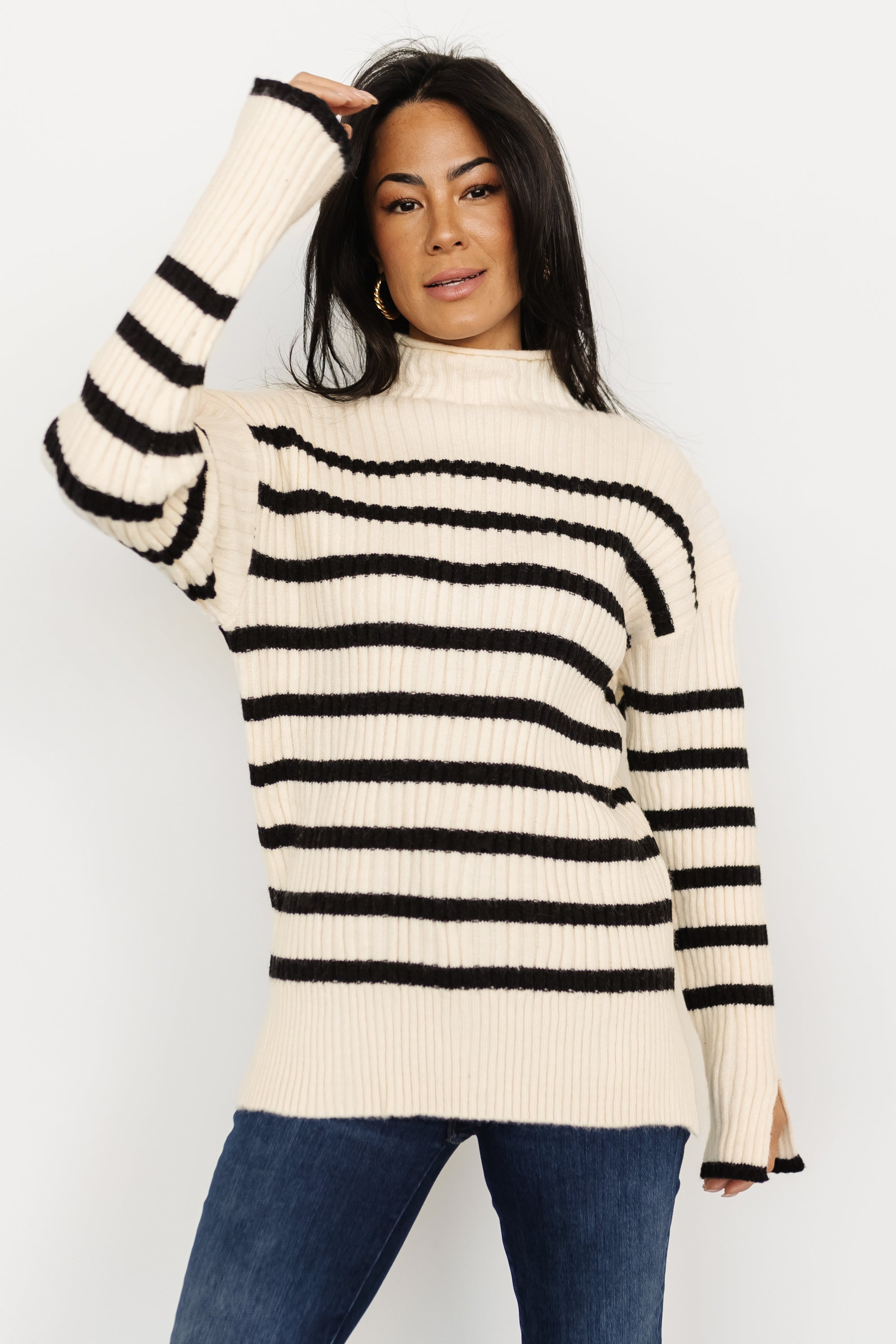 Landell Striped Sweater | Ivory + Black Free Shipping Clearance