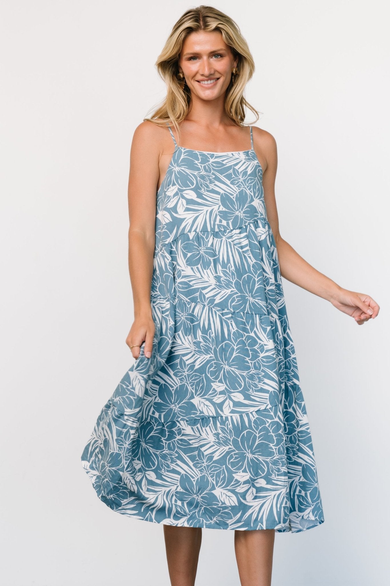 Sonora Midi Dress | Dusty Blue Print Free Shipping 100% Guaranteed