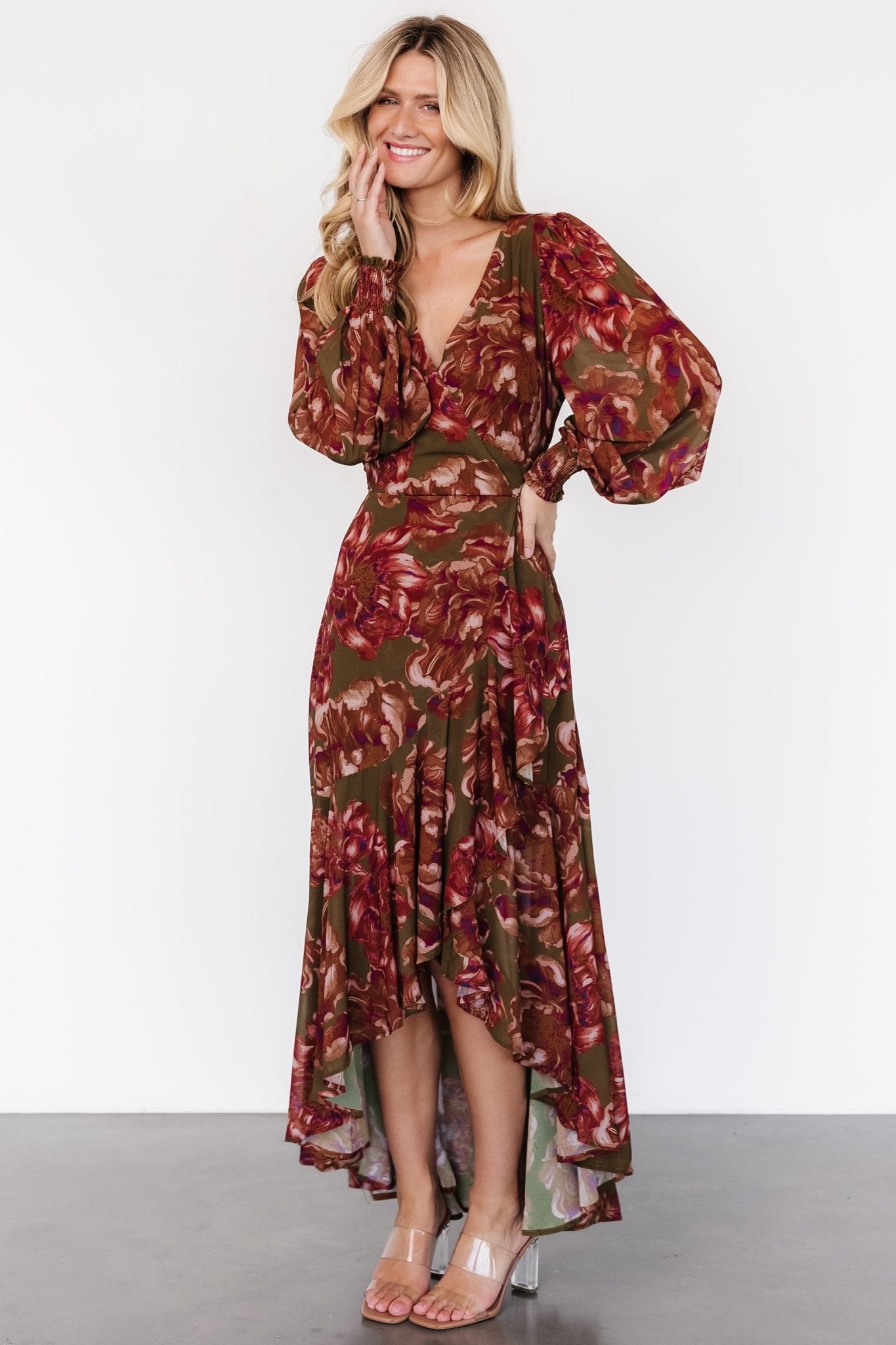 Maryana Ruffle Dress | Olive Floral Affordable Cheap Online