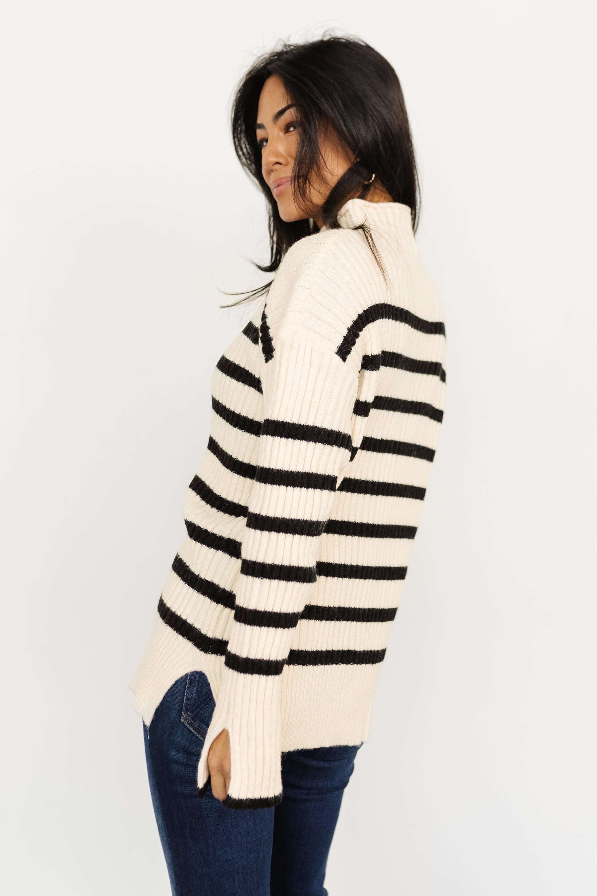 Landell Striped Sweater | Ivory + Black Free Shipping Clearance