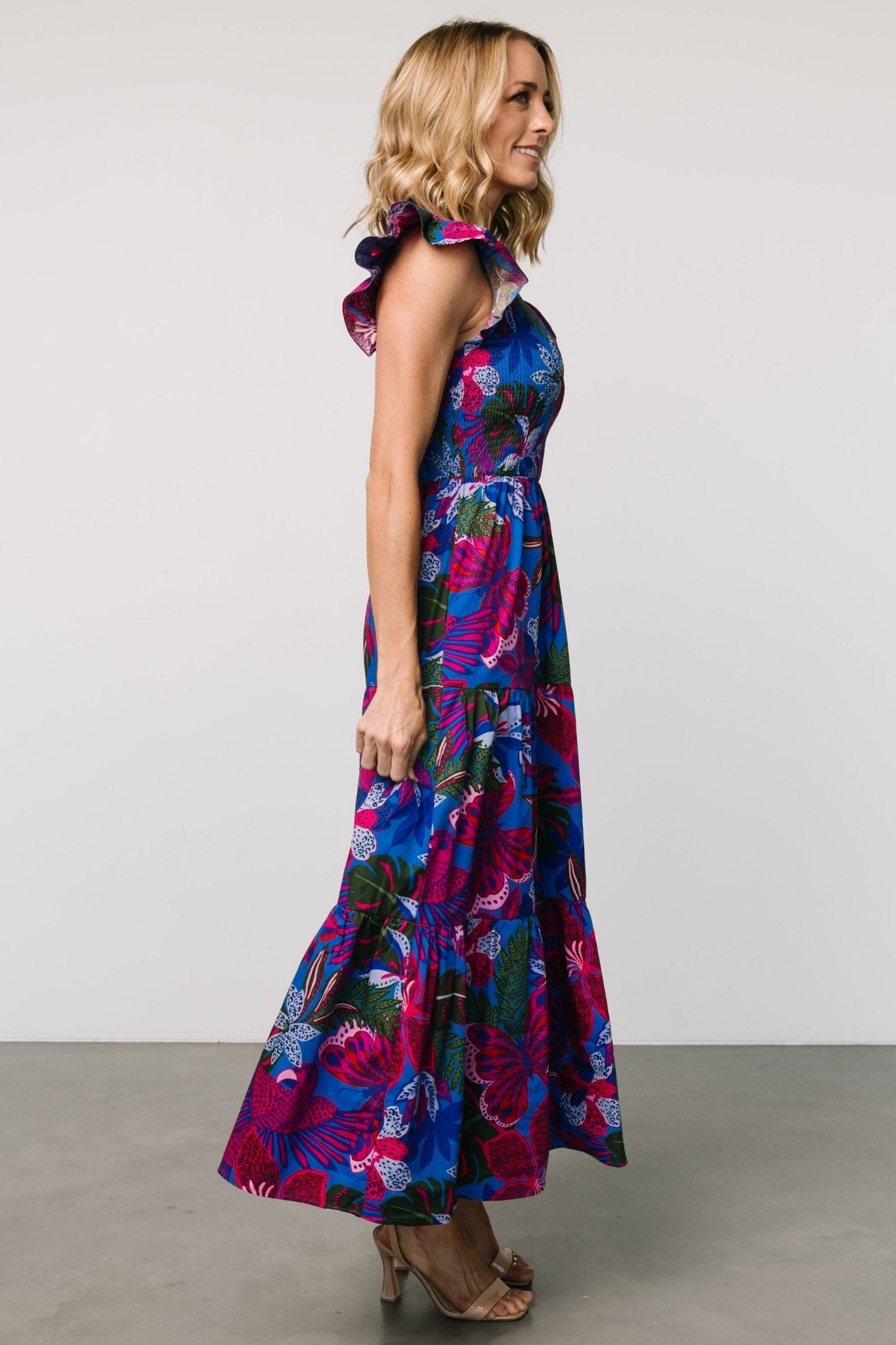 Ranchero Smocked Maxi Dress | Cobalt + Fuchsia Print Cheapest Pice Cheap Online