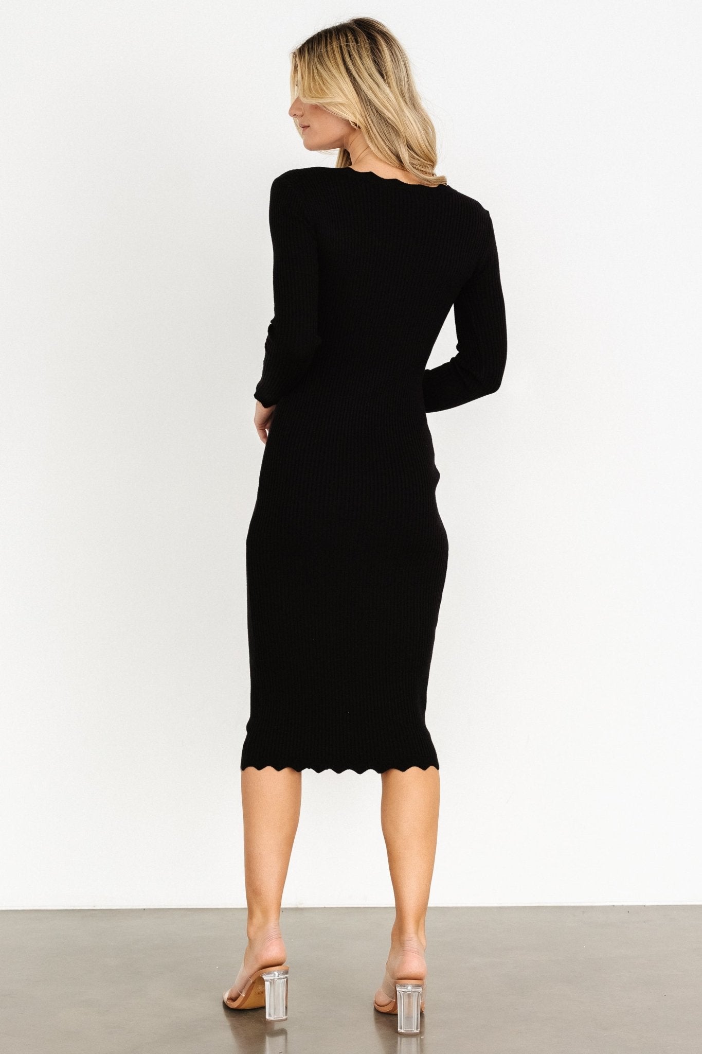 Percy Scalloped Midi Dress | Black For Cheap Online