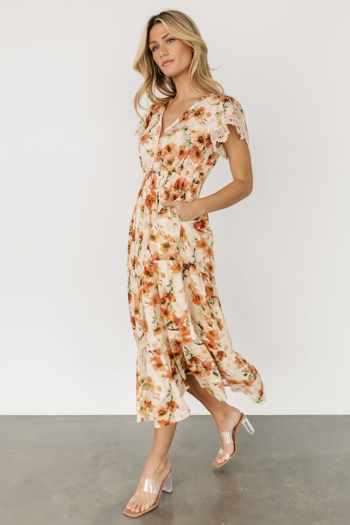 Aliyah Midi Dress | Coral Floral Buy Cheap Perfect