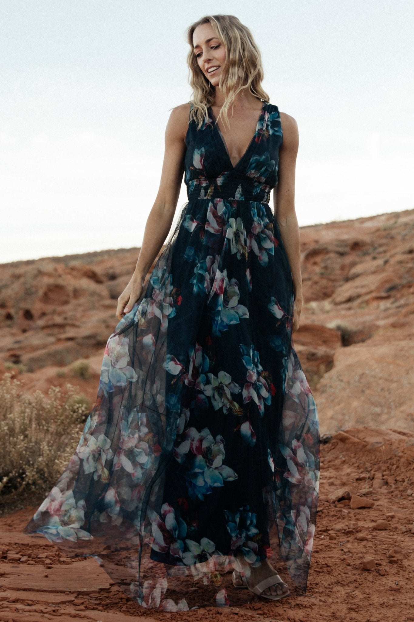 Kamila Tulle Maxi Dress | Navy Abstract Floral Visa Payment For Sale