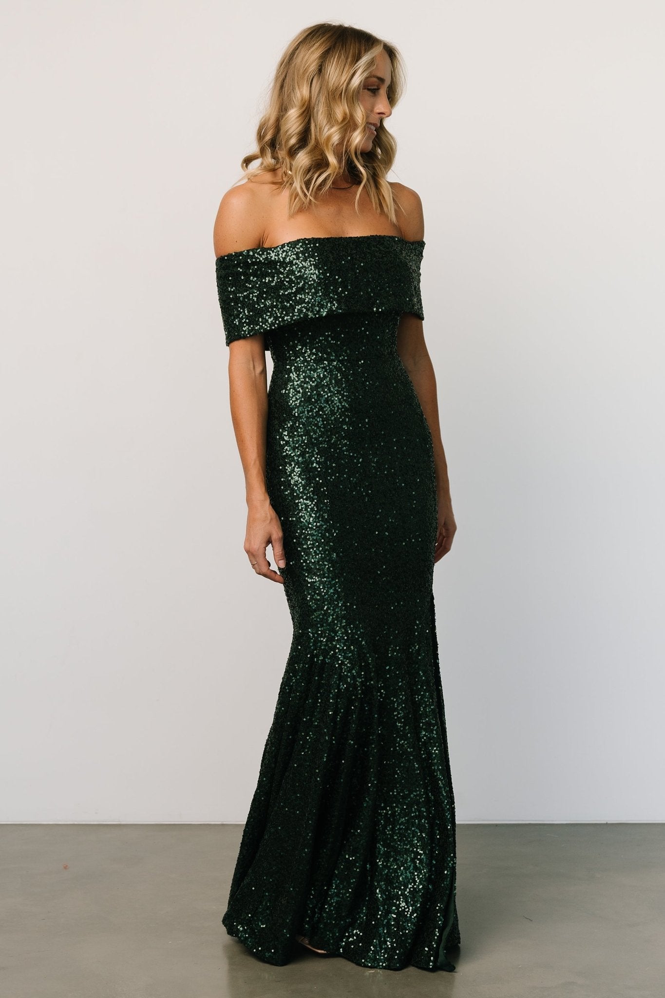 Yvonne Off Shoulder Sequin Gown | Green Clearance Ebay