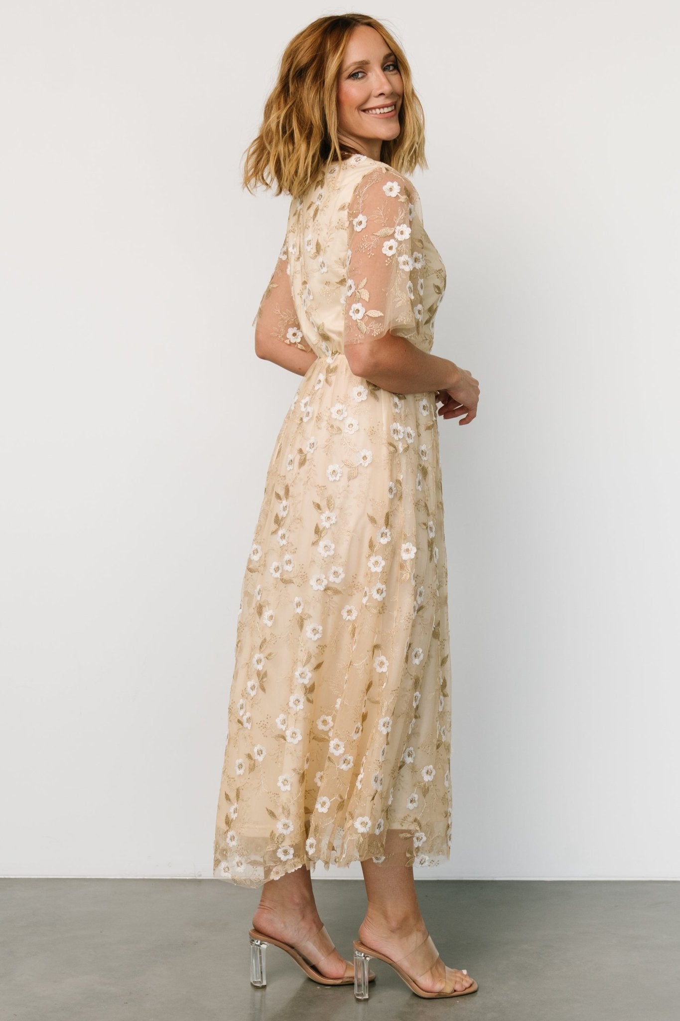 Arabella Embroidered Tulle Maxi Dress | Gold + White Clearance Best Store To Get