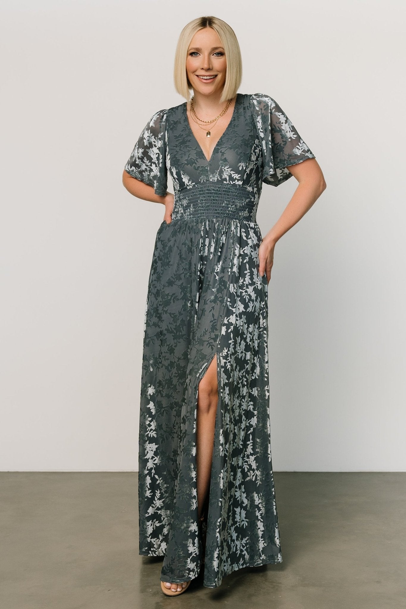 Veronica Velvet Maxi Dress | Slate Blue Cheap Sale 100% Authentic