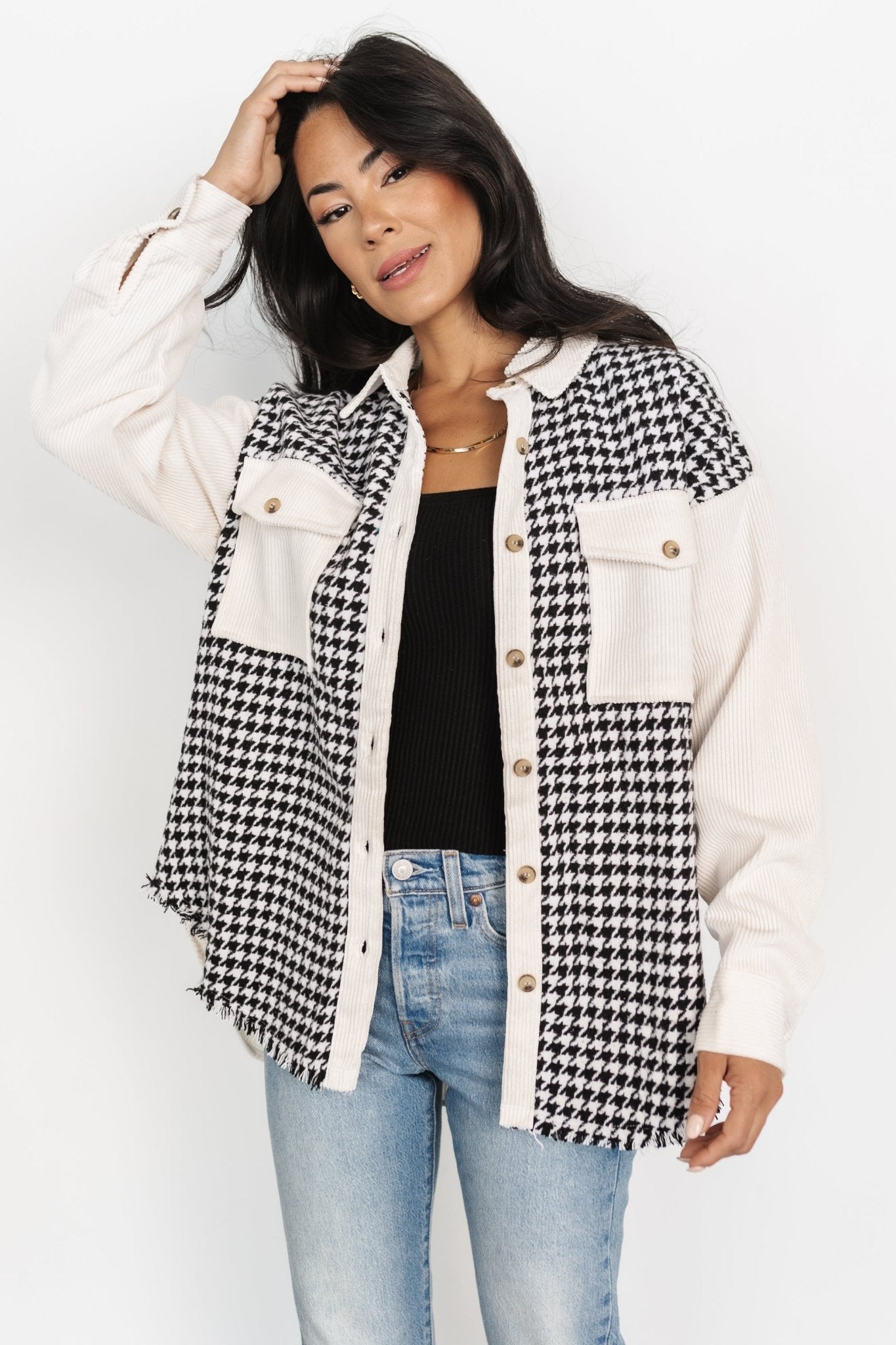 Montreal Houndstooth Shacket | Ivory + Black Original Online