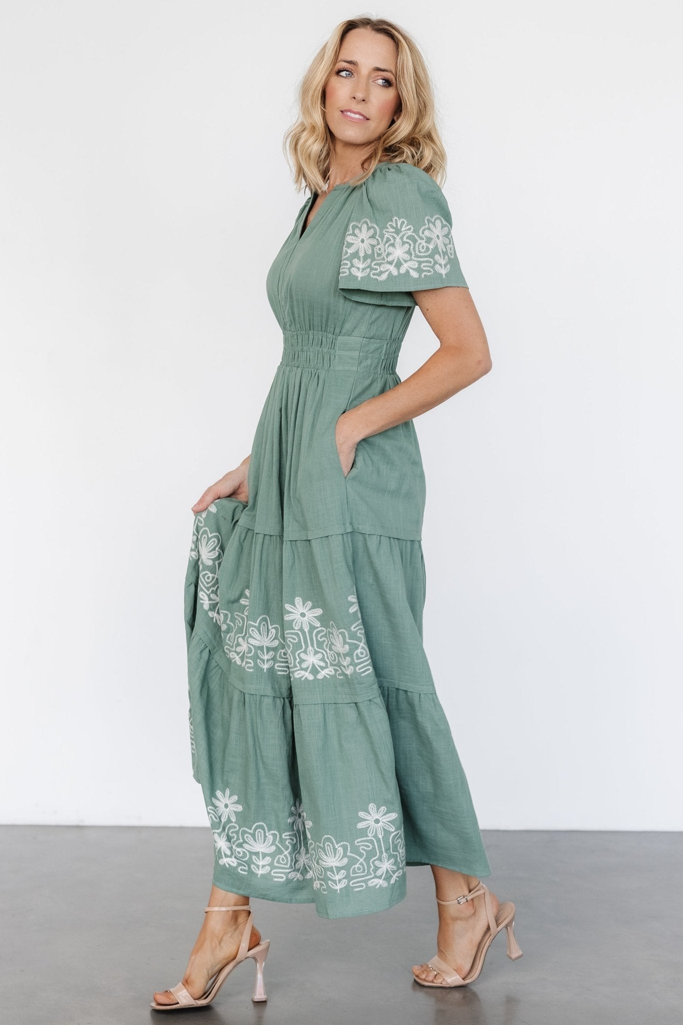 Kennedy Embroidered Maxi Dress | Dark Sage Best Seller Cheap Pice