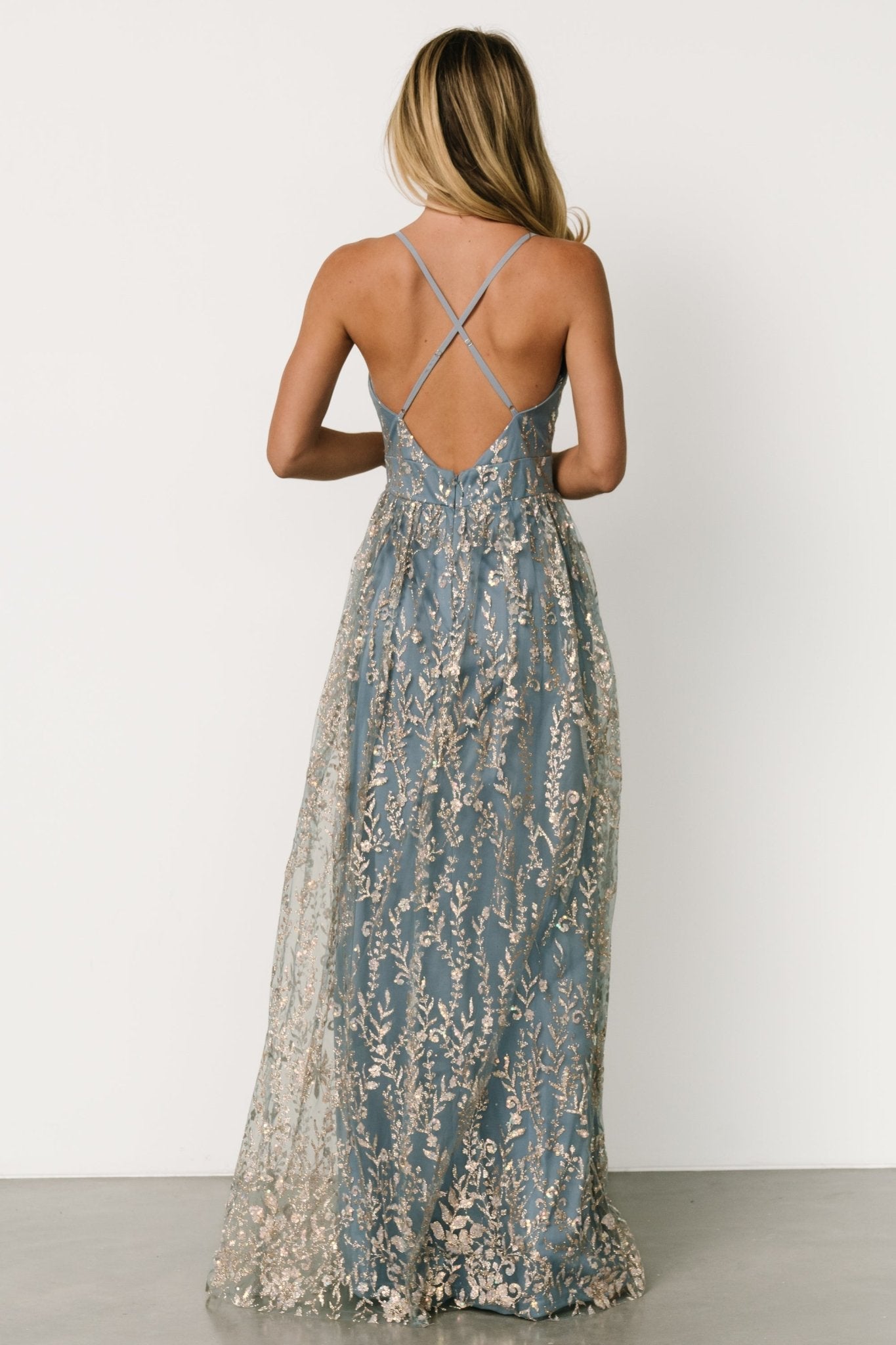 Anisa Shimmer Gown | Slate Blue + Rose Gold Find Great Online