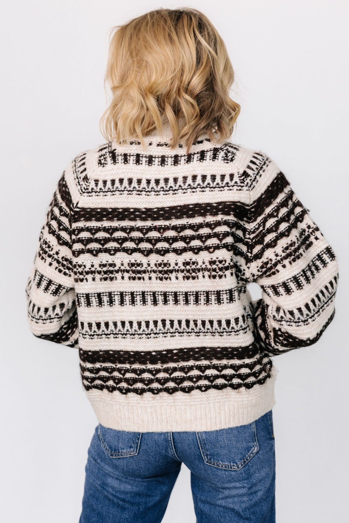 Guadalupe Mock Neck Sweater | Ivory + Chocolate Outlet Shop