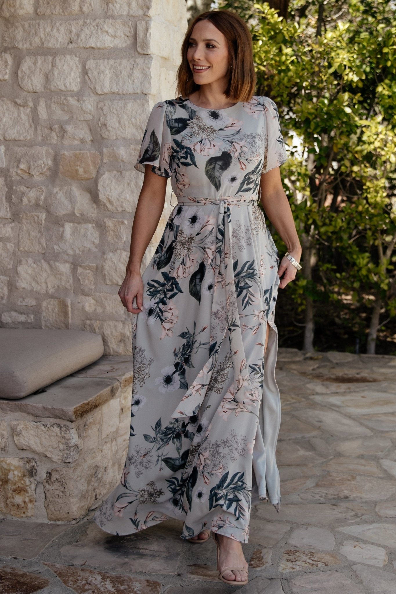 Naomi Short Sleeve Maxi Dress | Pale Blue Floral Quality From China Cheap