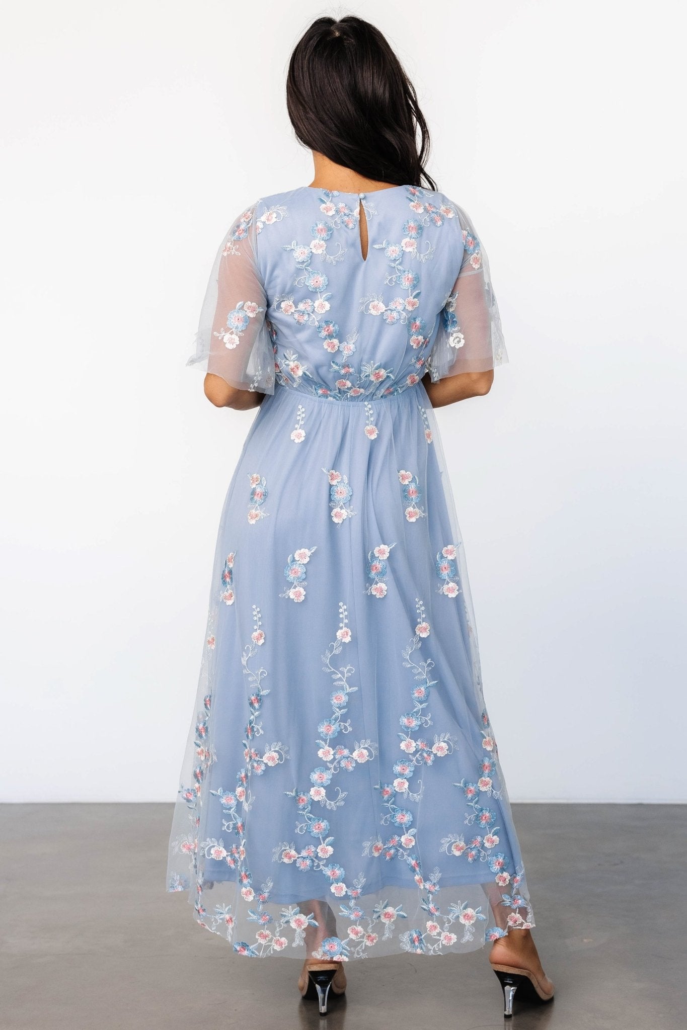 Arabella Embroidered Tulle Maxi Dress | Light Blue + Blush Safe Shopping Cheap Online