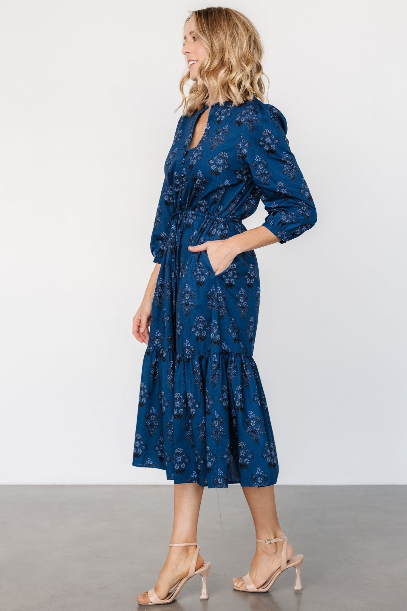 Mira Midi Dress | Deep Blue Print New Styles For Sale