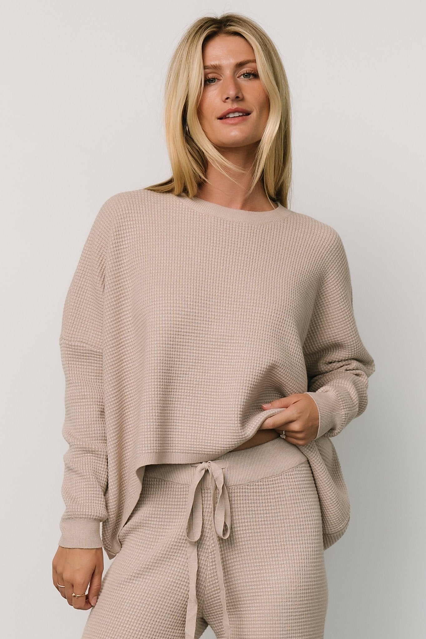 Owen Waffle Sweater Top | Oatmeal Perfect For Sale