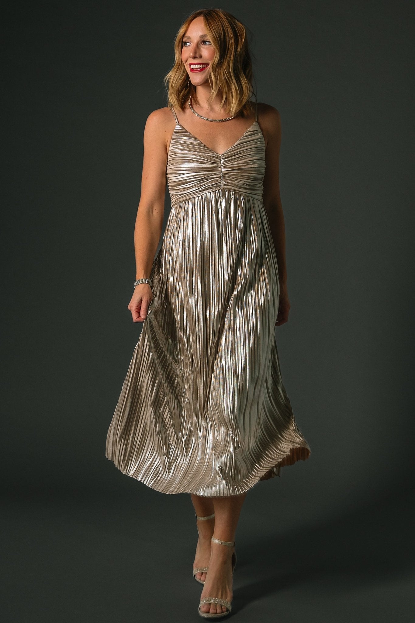 Cecilia Pleated Dress | Champagne Footlocker For Sale