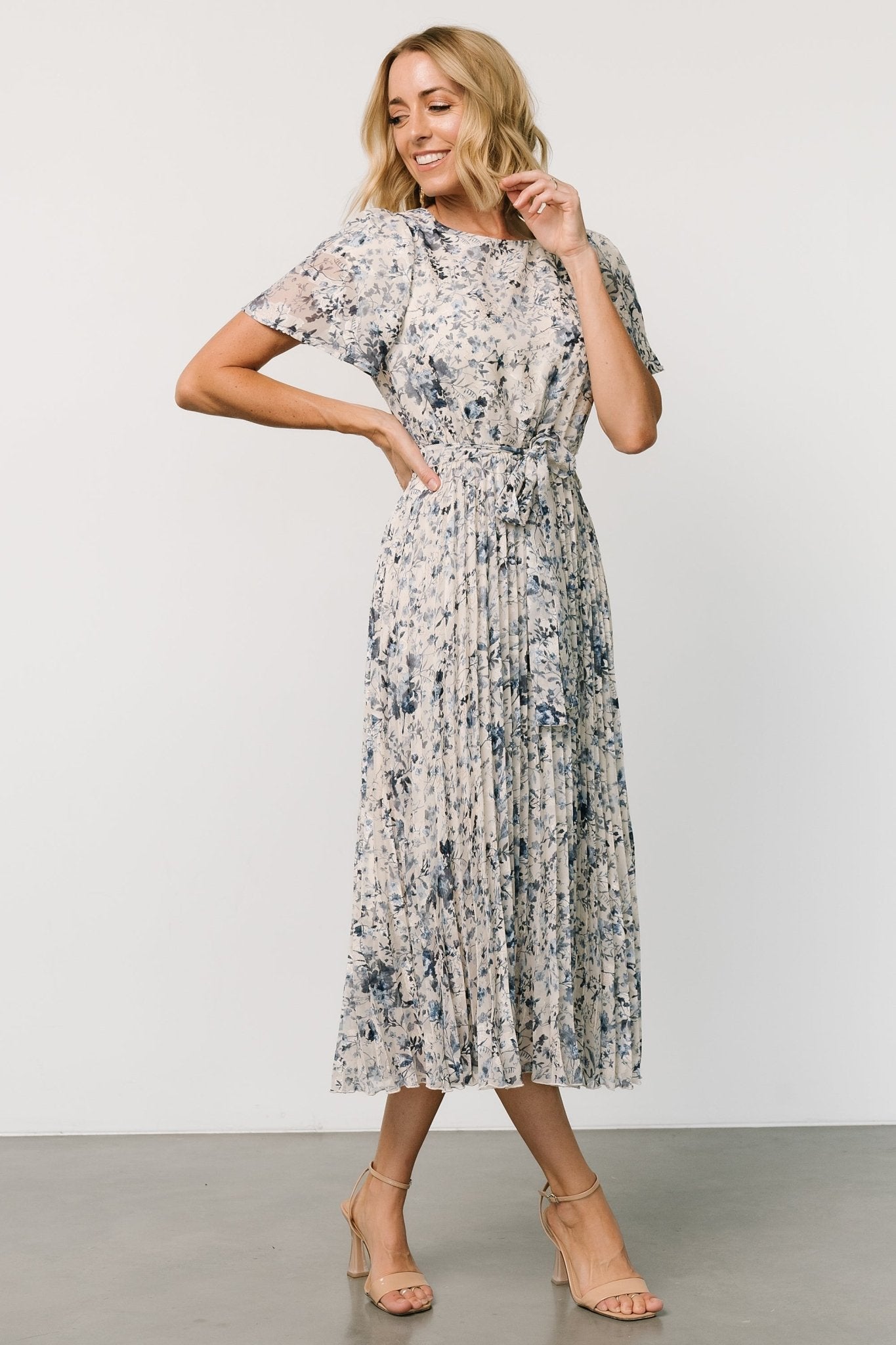 Alexandra Pleated Dress | Off White + Blue Wiki For Sale