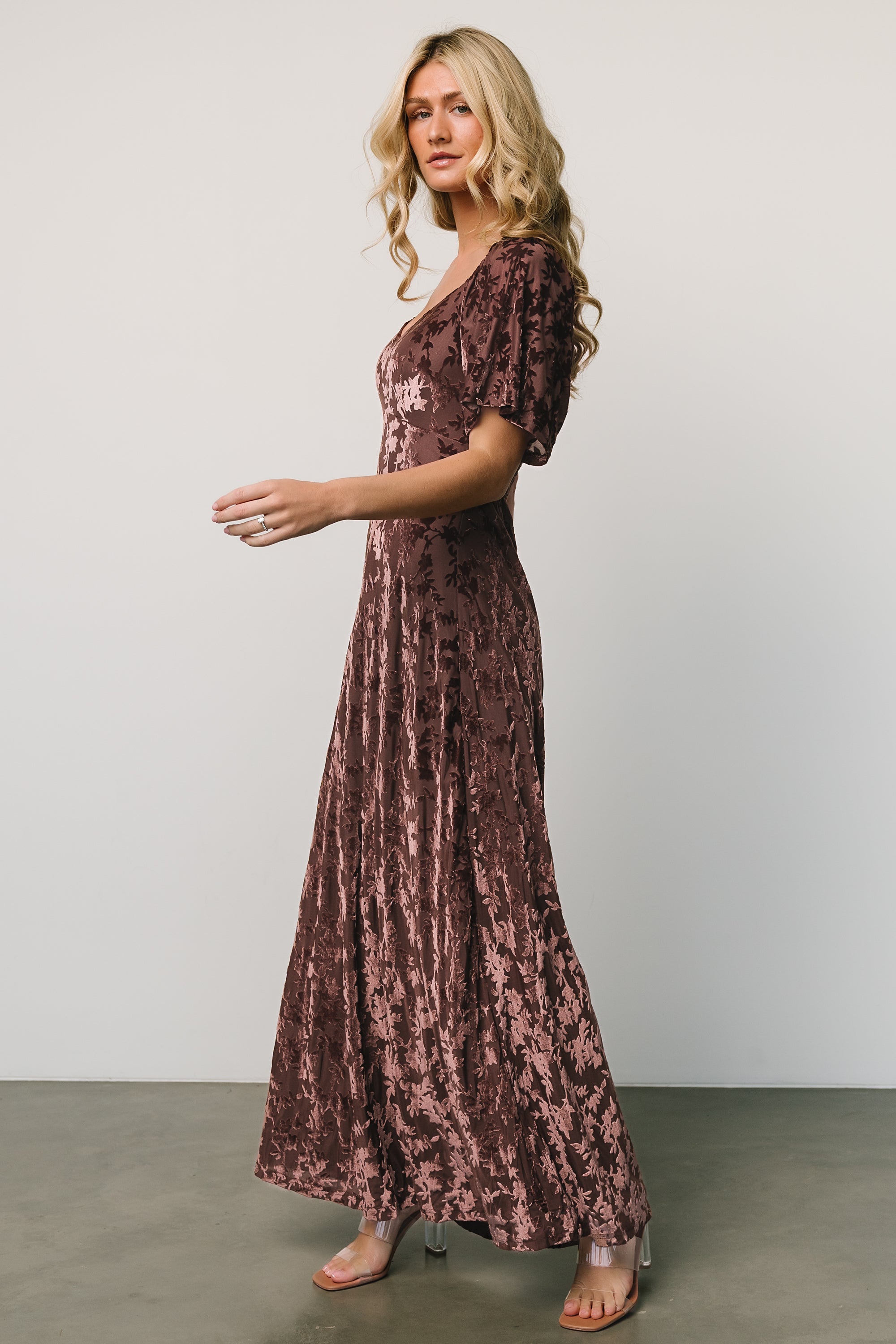 Everley Velvet Maxi Dress | Espresso Looking For Sale Online