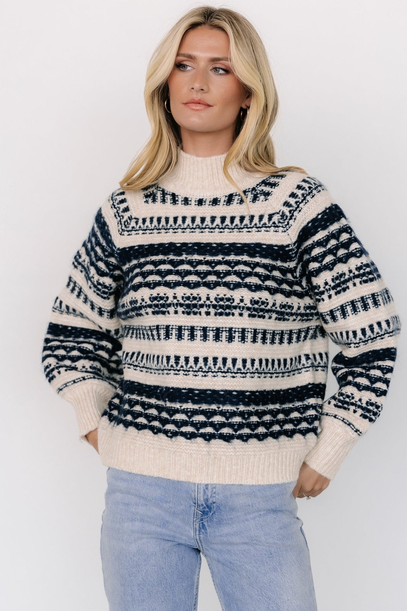 Guadalupe Mock Neck Sweater | Ivory + Navy Footaction Online