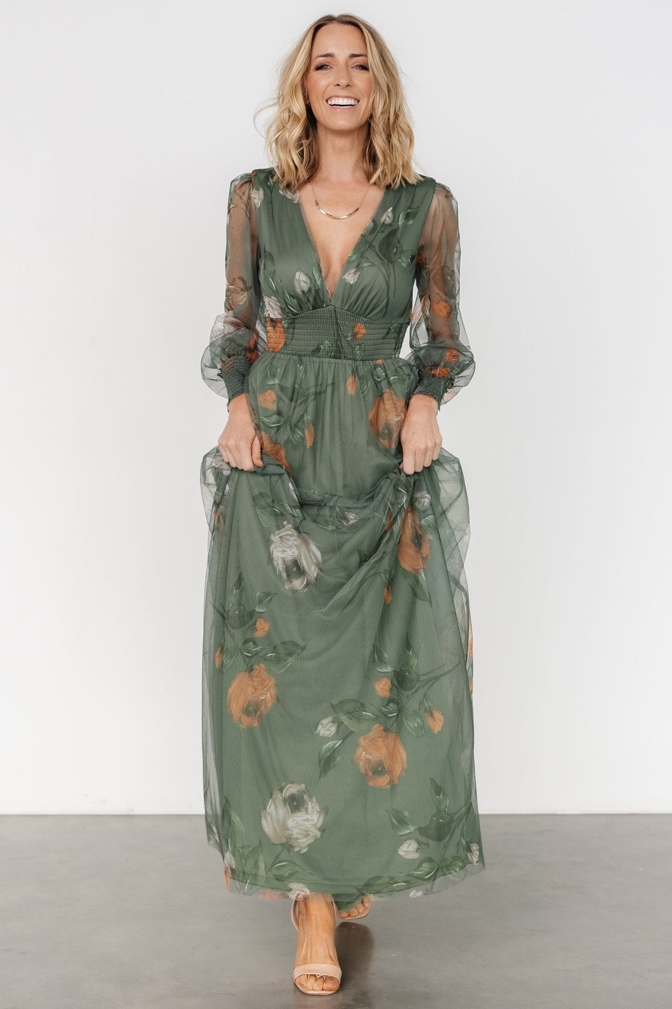 Layla Tulle Maxi Dress | Dusty Olive Floral Sale Cheap Pices