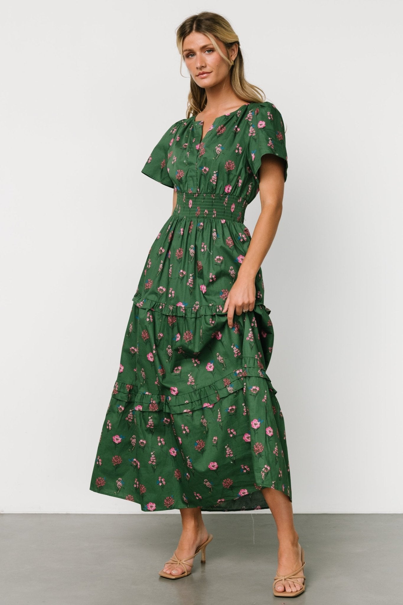 Kiana Poplin Maxi Dress | Green + Pink Buy Cheap Best Store To Get