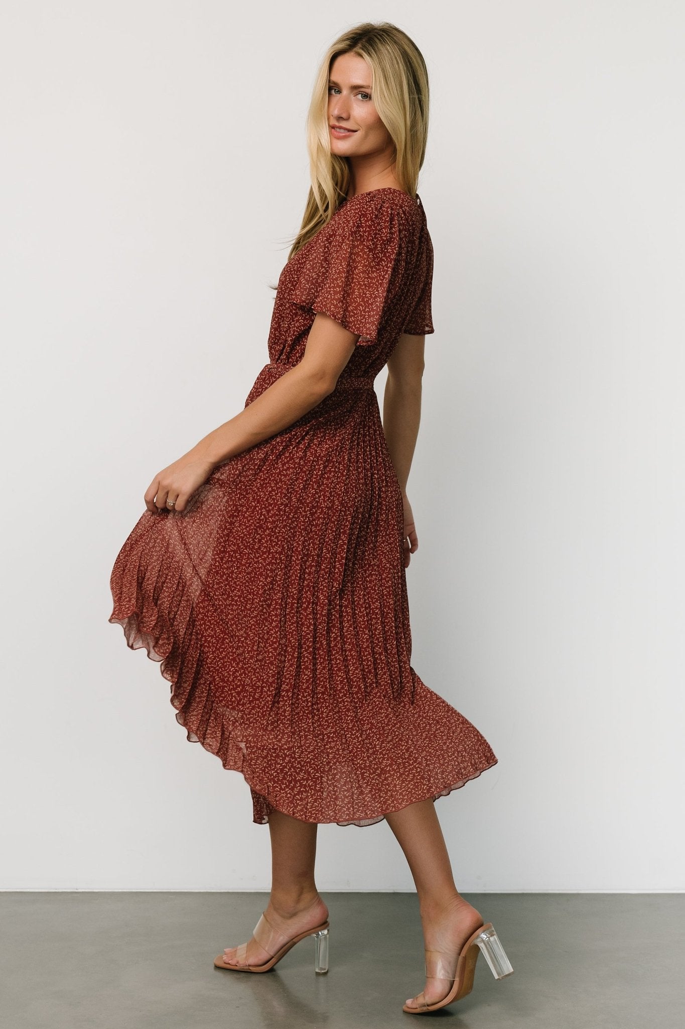 Prim Pleated Dress | Dark Rust Cheap Extremely