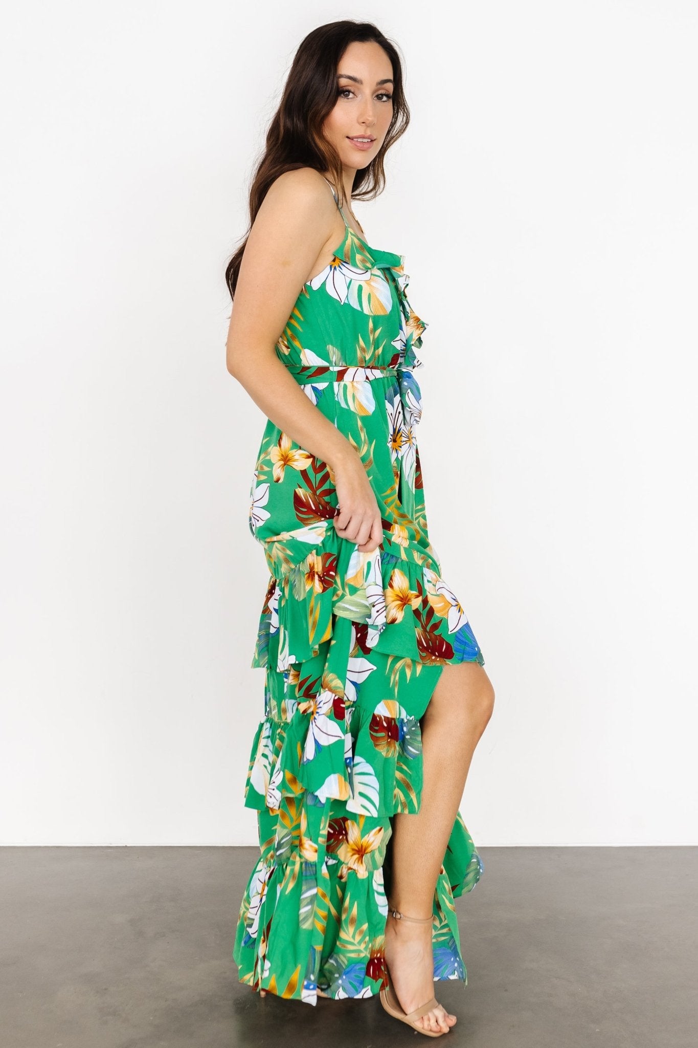 Dolores Ruffle Maxi Dress | Green Multi Discount 2025 New