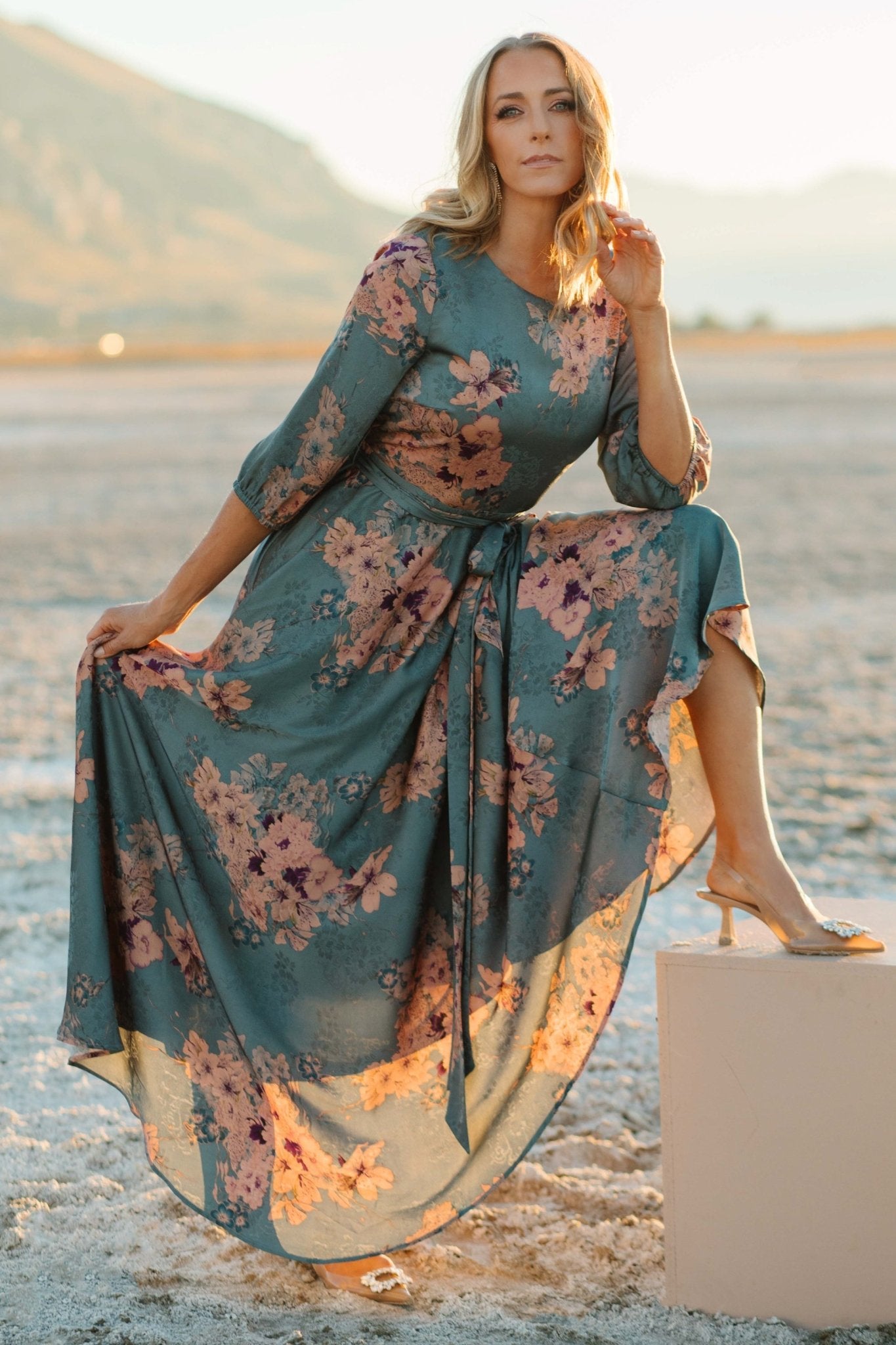 Paula Satin Maxi Dress | Blue + Pink Multi 2025 Cheap Online