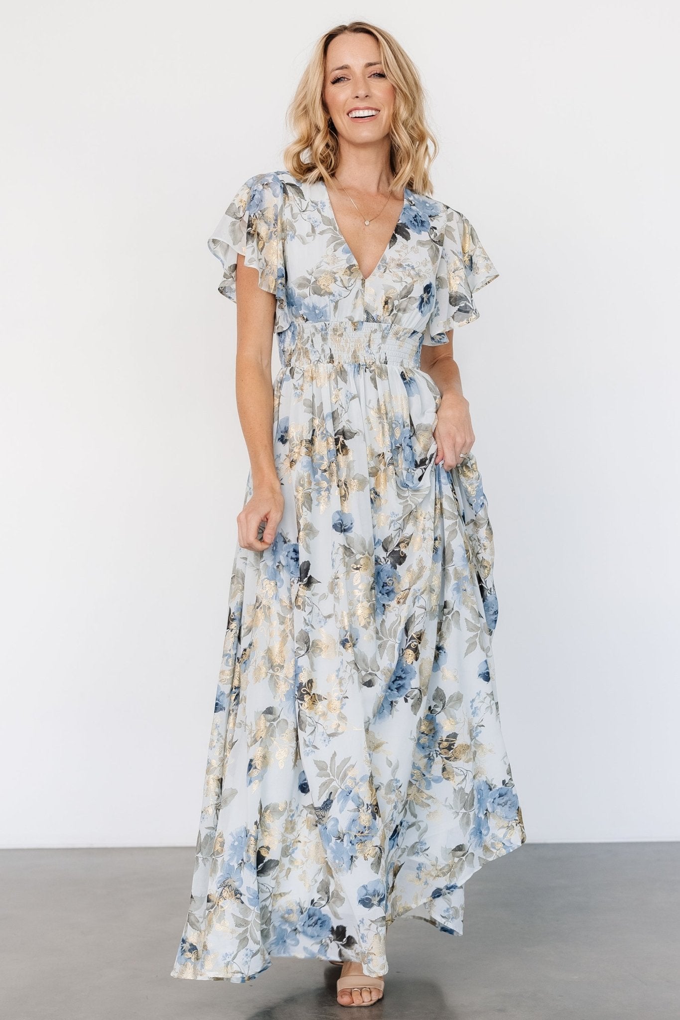 Lynlee Metallic Maxi Dress | Dusty Blue Popular