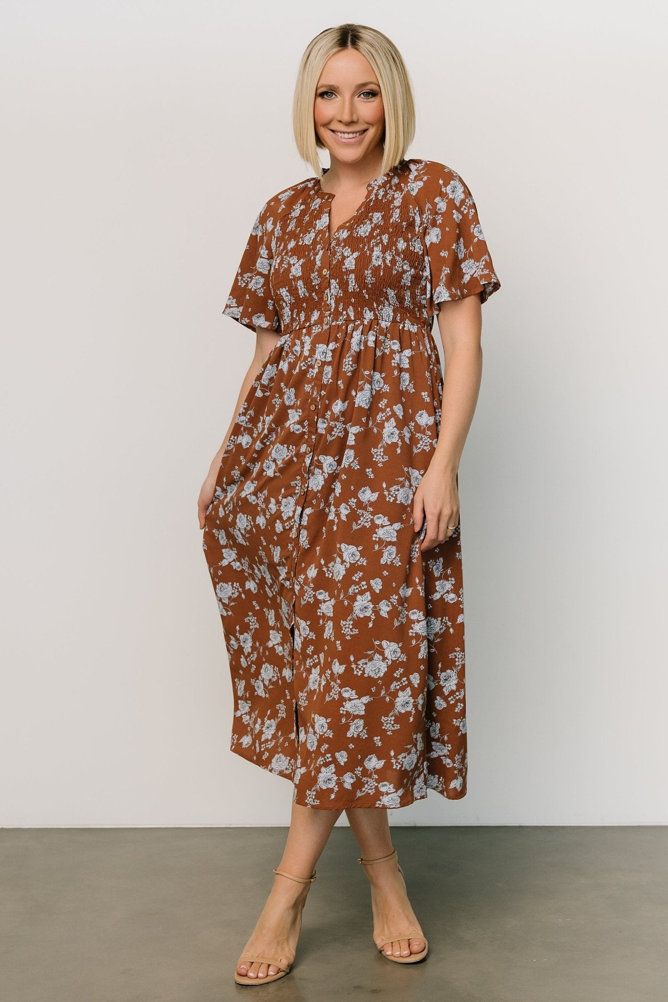 Botega Midi Dress | Brown + Blue Buy Cheap Largest Supplier