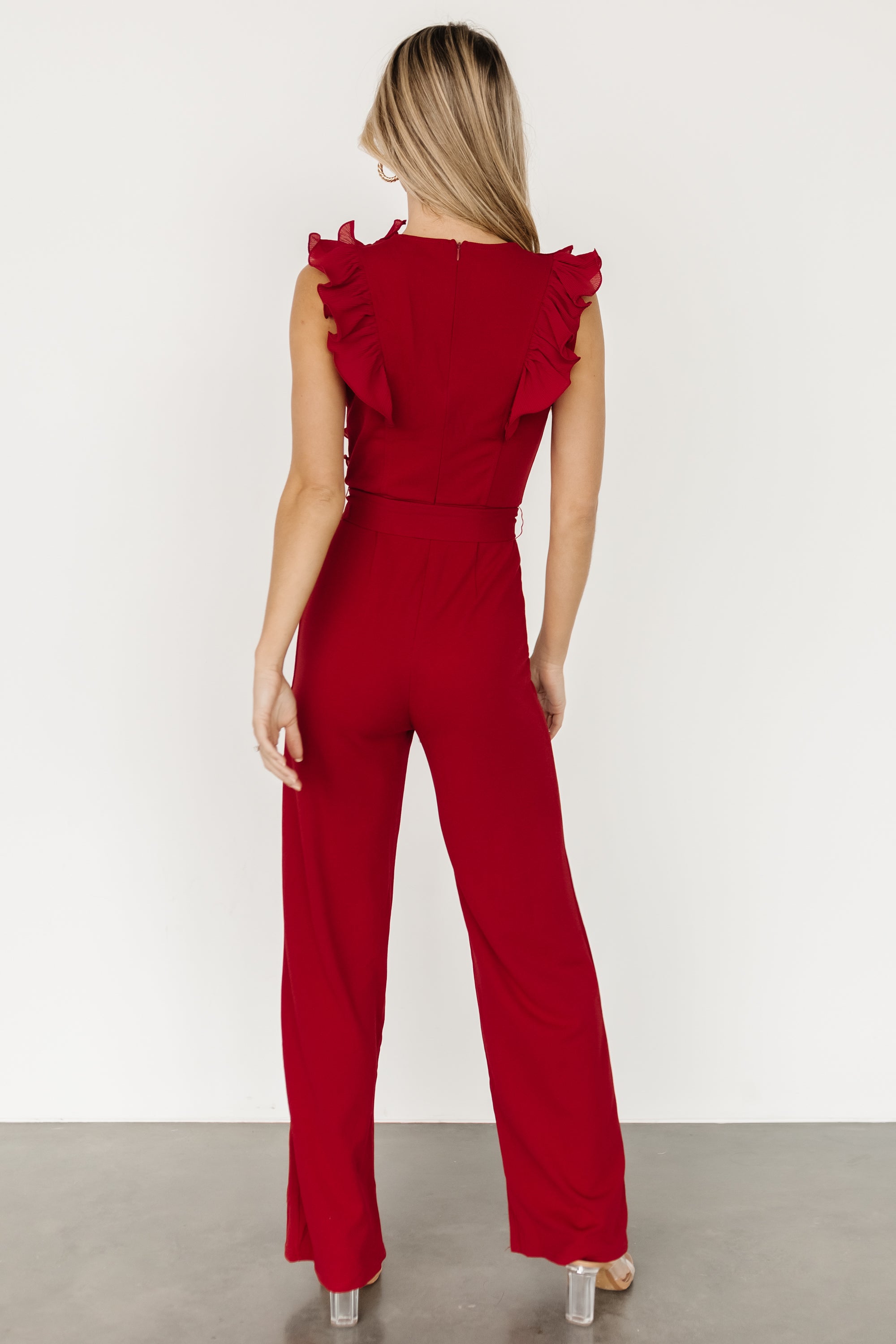 Tyra Ruffle Tank Jumpsuit | Burgundy Buy Cheap Browse