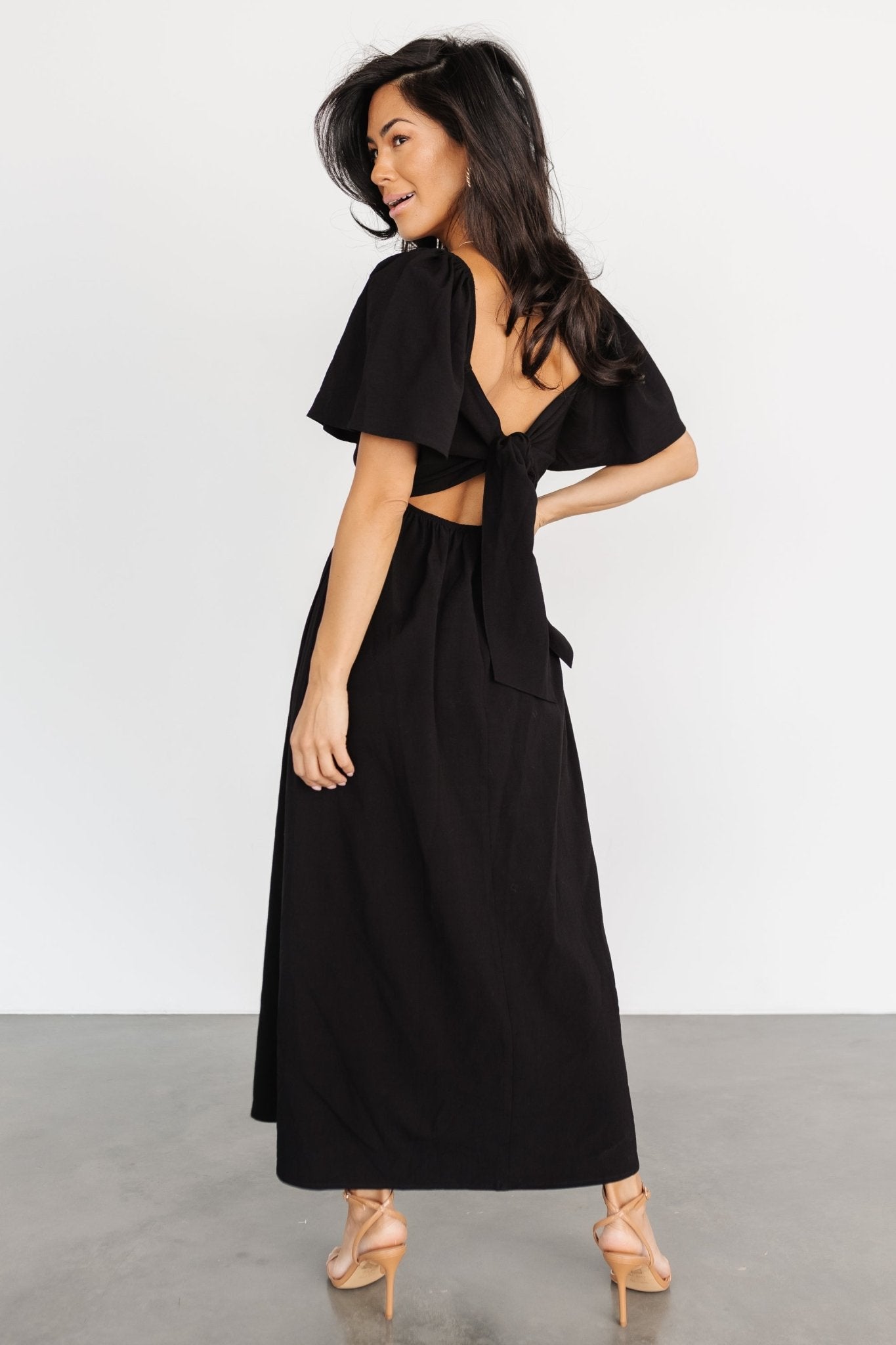 Indie Back Tie Dress | Black Discount Manchester