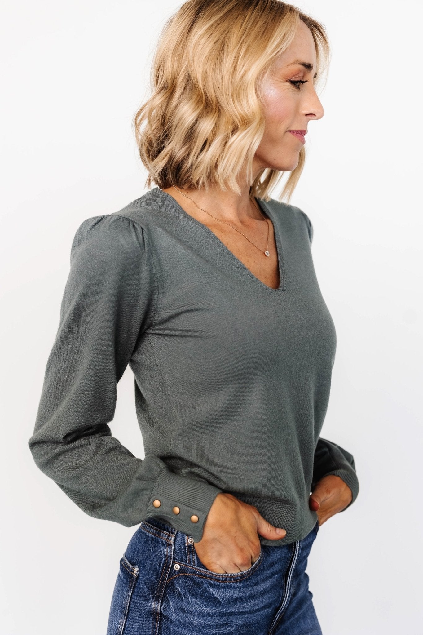 Sheila V Neck Sweater Top | Winter Green Clearance 2025 Unisex