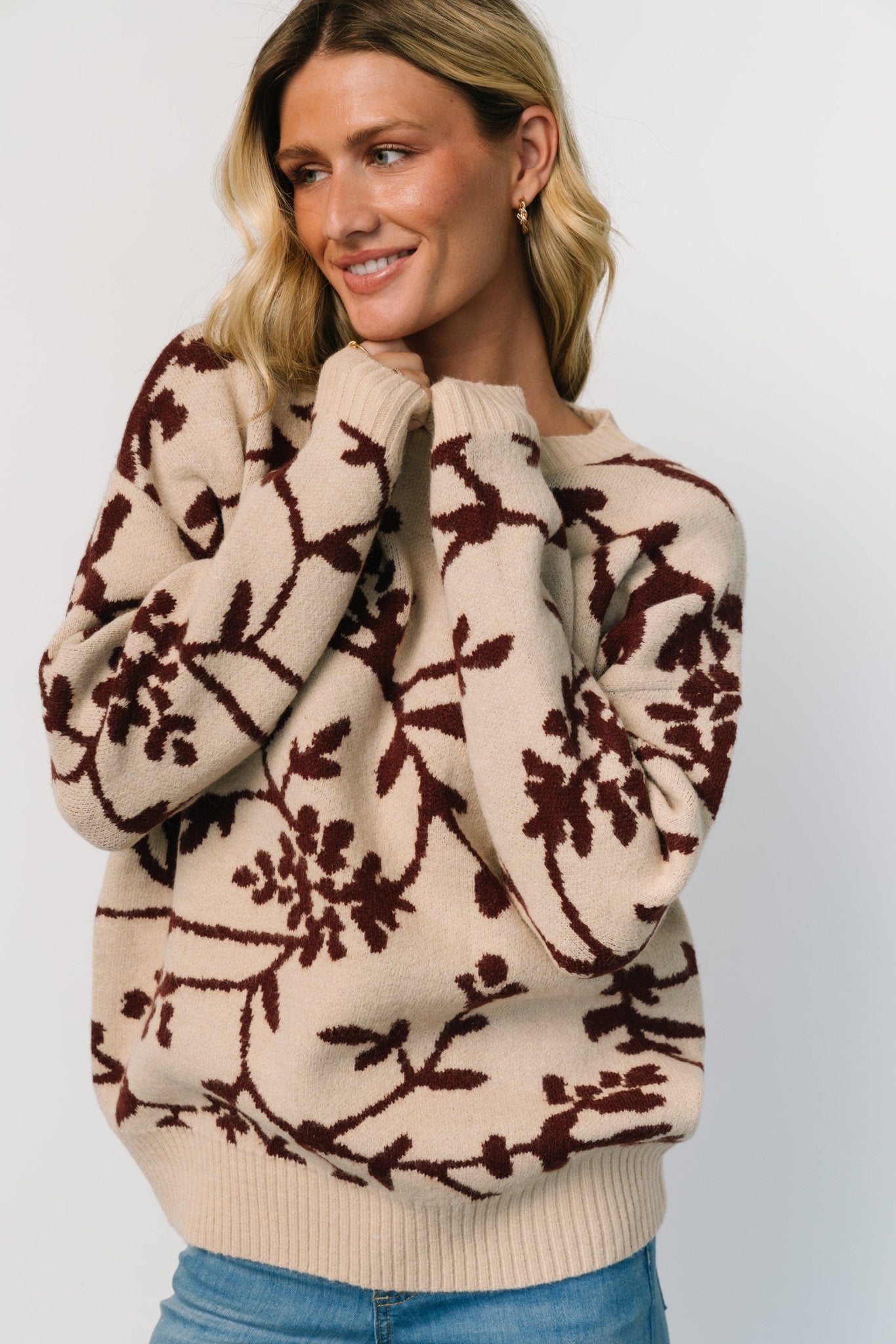 Hallstatt Sweater | Beige + Merlot Print Cheap Visa Payment