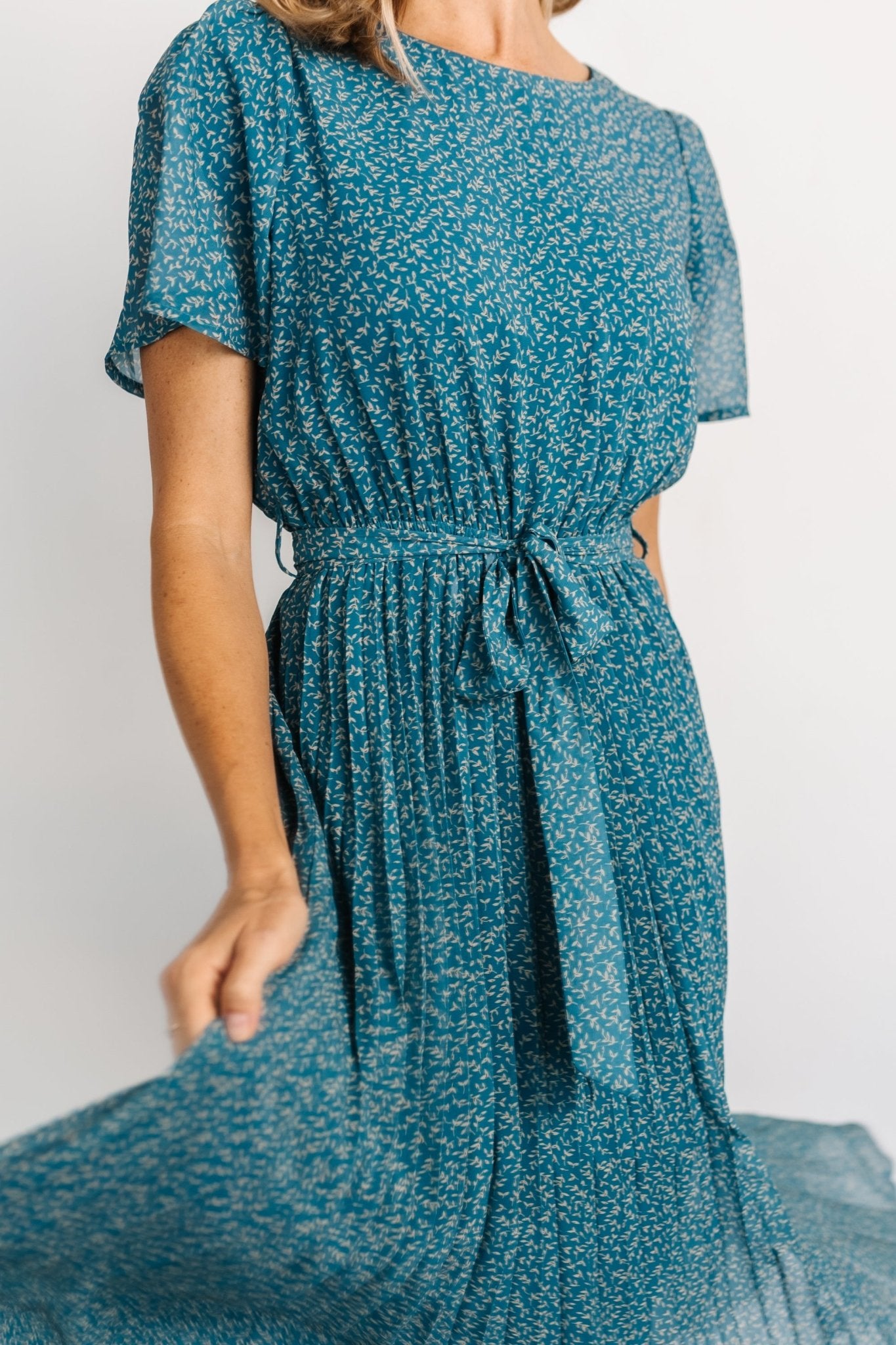 Prim Pleated Dress | Persian Blue Print Discount Best Pices