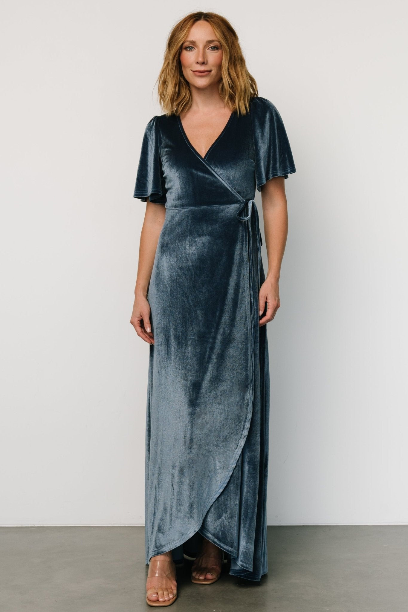 Katelyn Velvet Maxi Wrap Dress | Blue Discounts