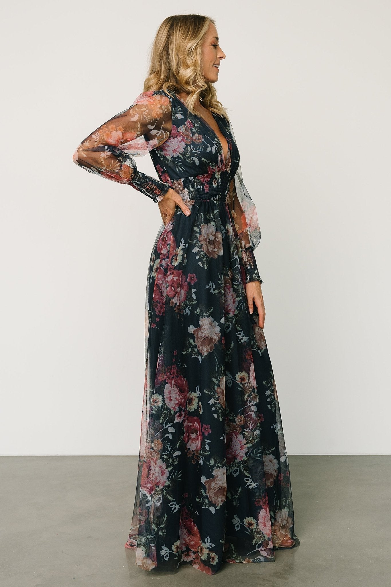 Layla Tulle Maxi Dress | Garden Navy Floral Get Authentic Sale Online