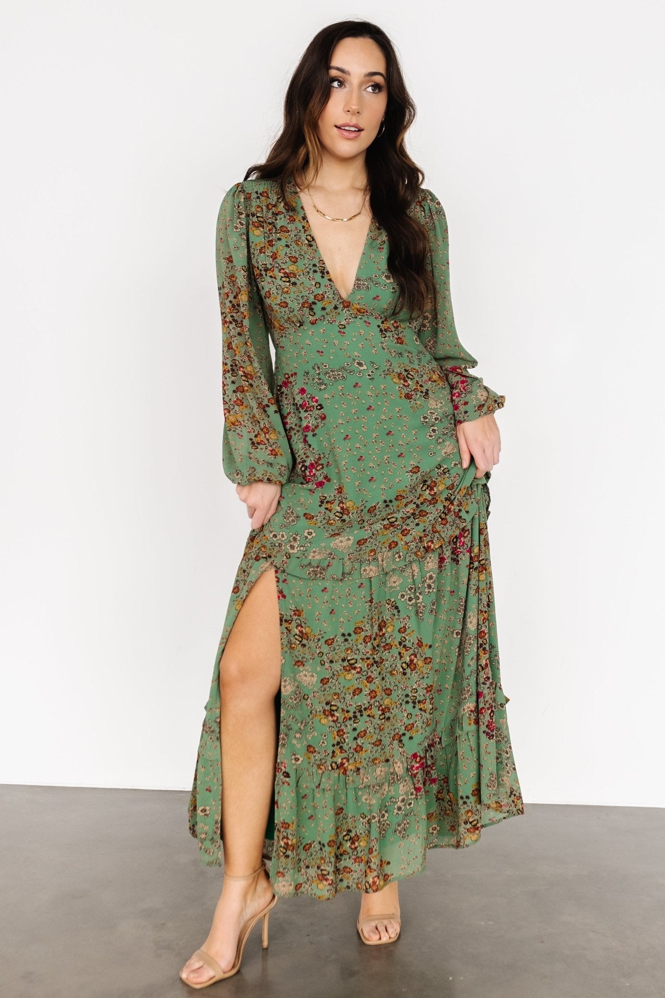 Bowman Deep V Maxi Dress | Green Multi 2025 New For Sale