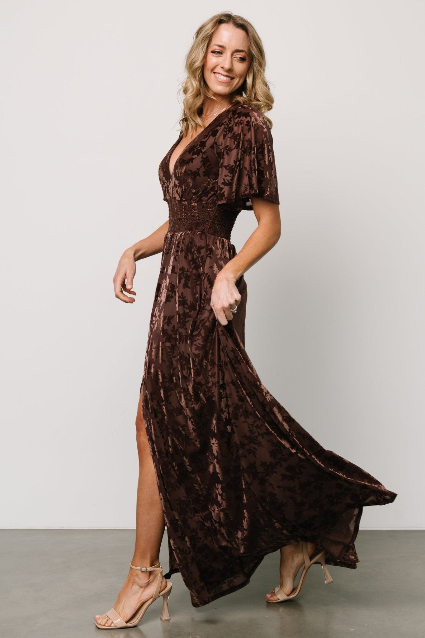 Veronica Velvet Maxi Dress | Espresso Cheap Low Shipping Fee