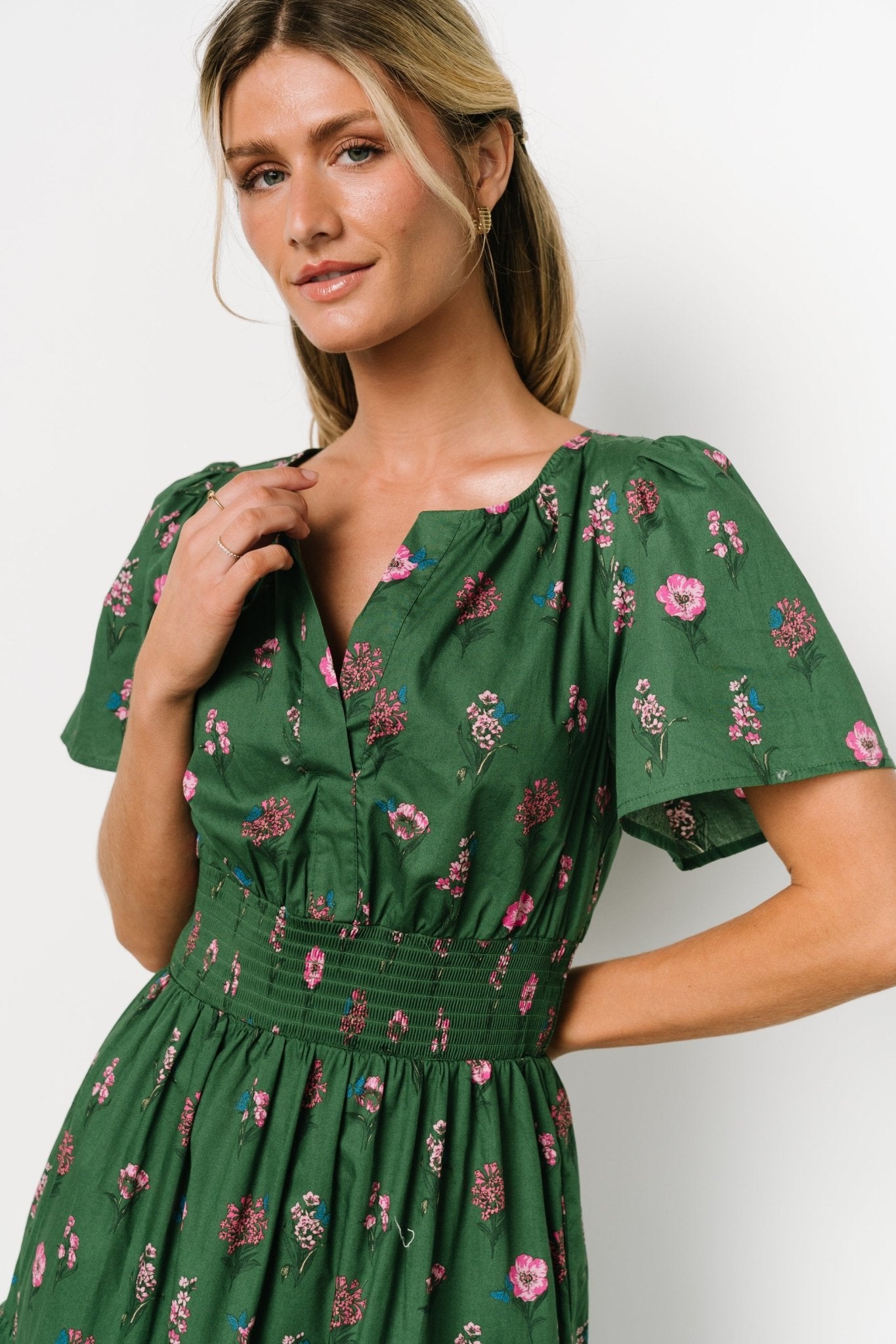 Kiana Poplin Maxi Dress | Green + Pink Buy Cheap Best Store To Get