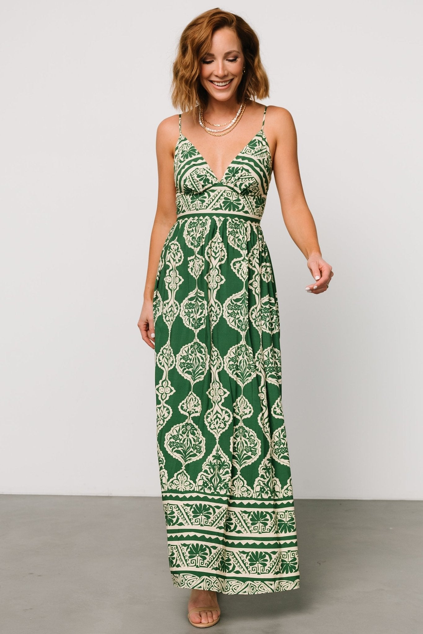 Davinah V Neck Maxi Dress | Green Print Buy Cheap 100% Guaranteed