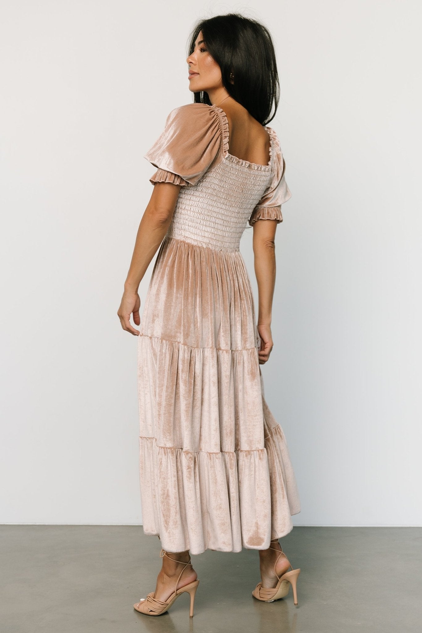 Vivaldi Smocked Velvet Midi Dress | Champagne Newest For Sale